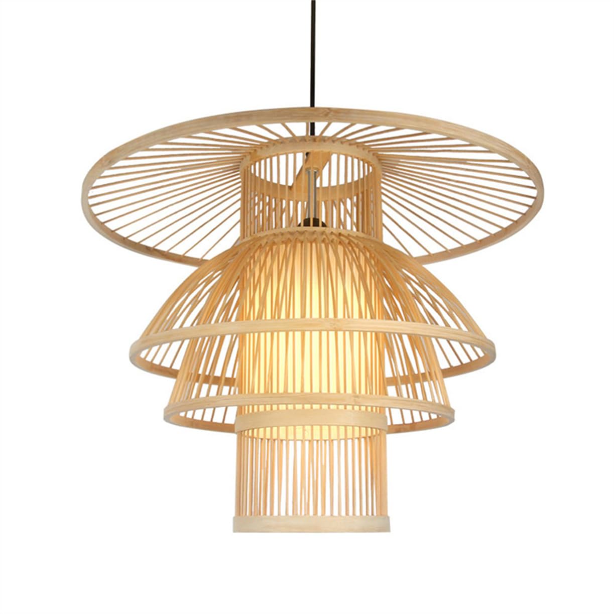 CSSYKV Multi-Layer Wicker Chandelier Boho Entryway Hanging Lighting Fixture 19.7'' Large Bamboo Basket Hanging Lamp Farmhouse Rustic Ceiling Light for Kitchen Island Living Room Foyer 1-Pack