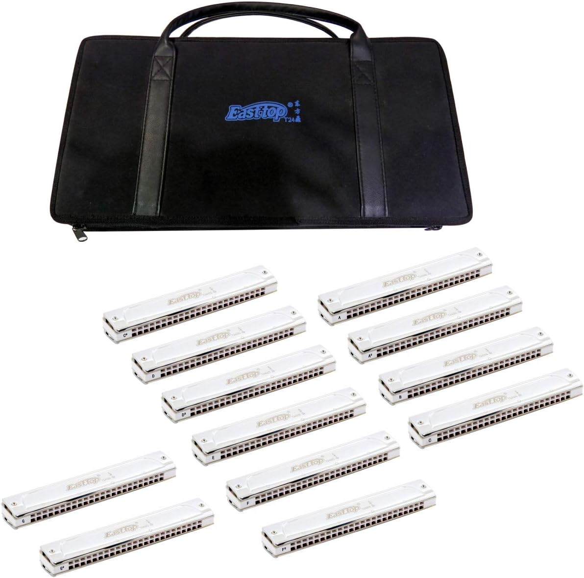 East top Tremolo Harmonica Set of 12 Keys 24 Holes Professional Tremolo Mouth Organ Harmonicas T2406S For Adults, Professionals and Students