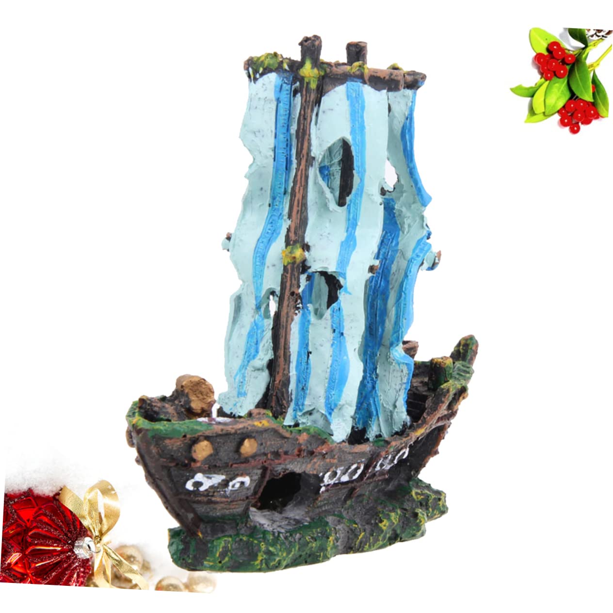 Amazon | VILLFUL 海賊船 水族館のボート 樹脂製水槽の造園装飾品 平底