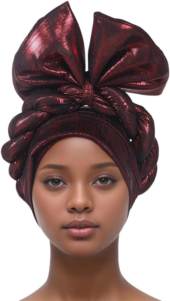African Braid Bow Turban Cap Women's Nigeria Wedding Party Auto Headwrap