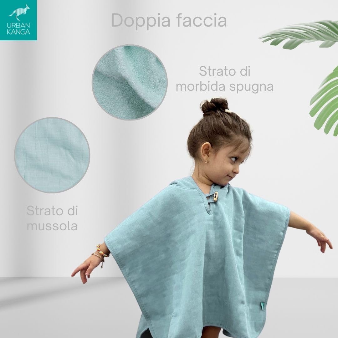 Urban Kanga Poncho da Bagno Asciugamano con Cappuccio per Bambini (Menta)