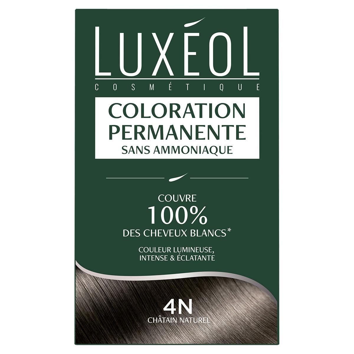 Luxéol - Coloration Permanente 4N Châtain Naturel - Sans Ammoniaque - Couvre 100% des Cheveux Blancs(1) - Longue Durée(2) - Couleur Lumineuse Éclatante Intense - Testée & Approuvée - 60ml, 60ml, 12ml