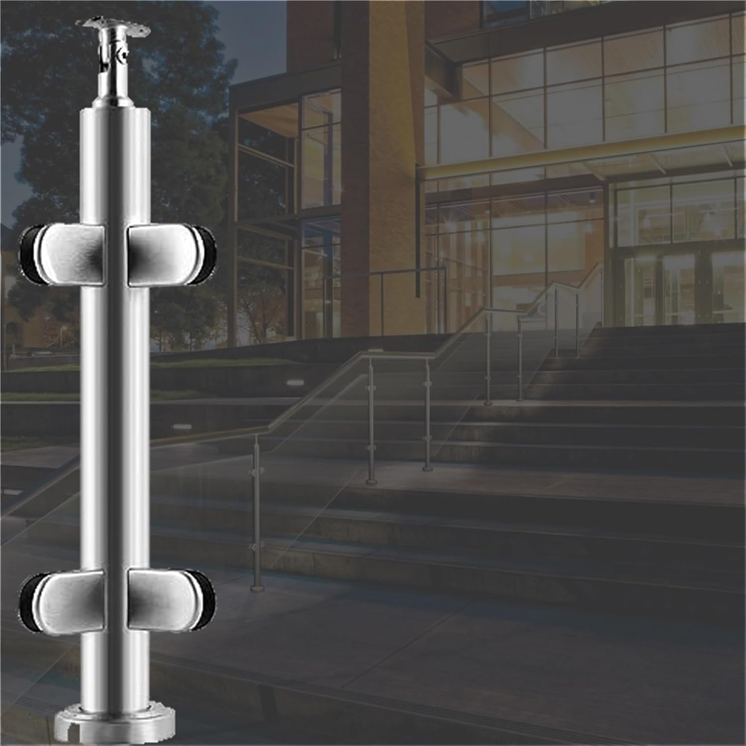 Adjustable 304 Stainless Steel Railing Post for Glass Balustrades, 270° Corner Design, 85cm Height, Ideal for Staircases and Balconies, Durable Column with Screws