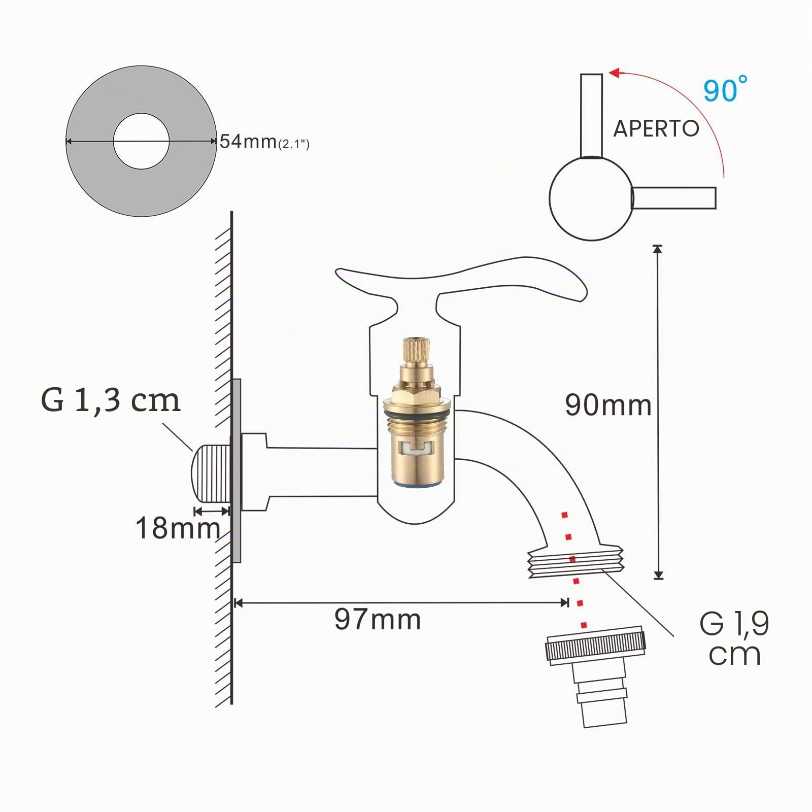 Rubinetto da parete retrò in ottone per lavatrice, spazzolone per piscina, giardino.