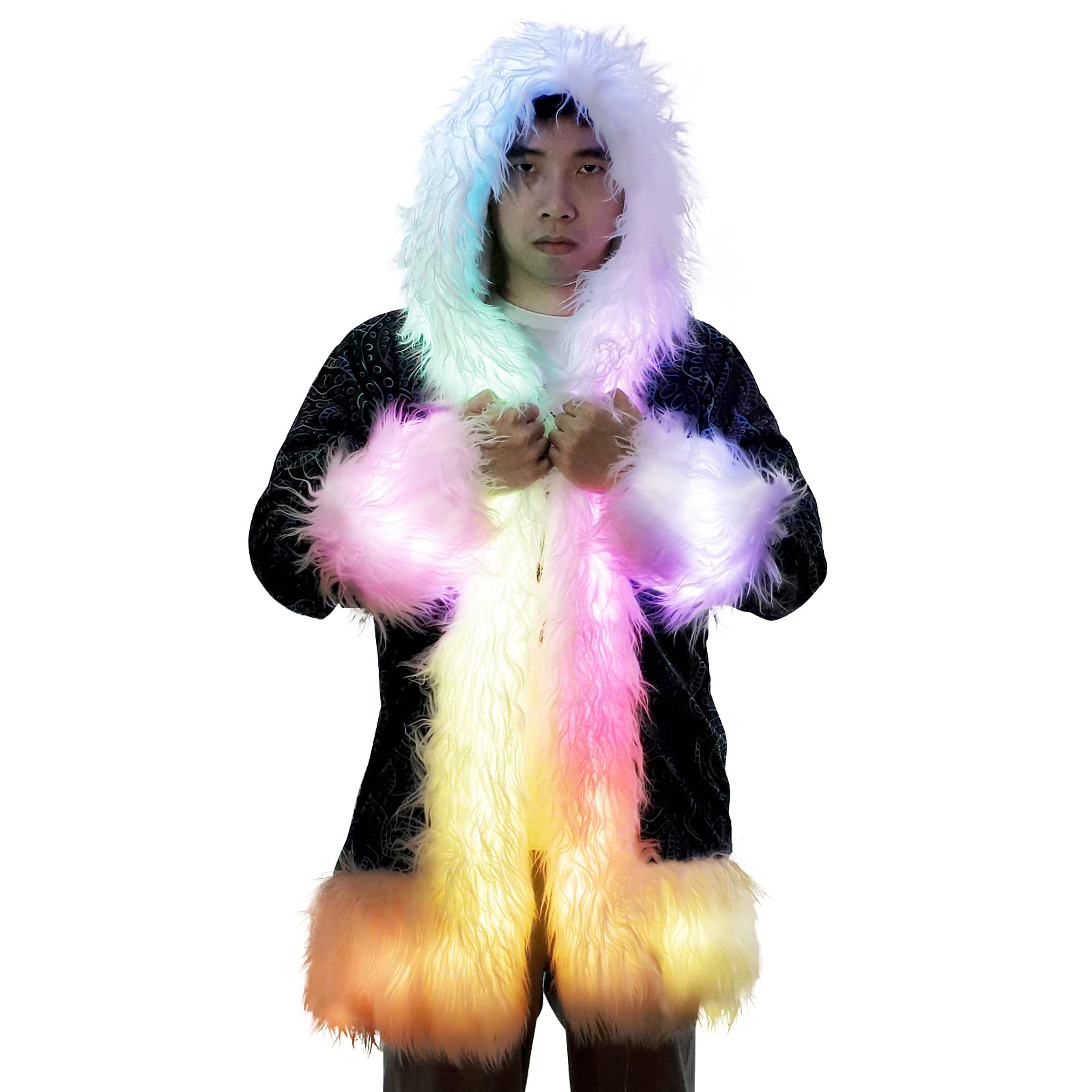 Led Light Faux Fur Coat Led Clothing Cloak Rave Clothes
