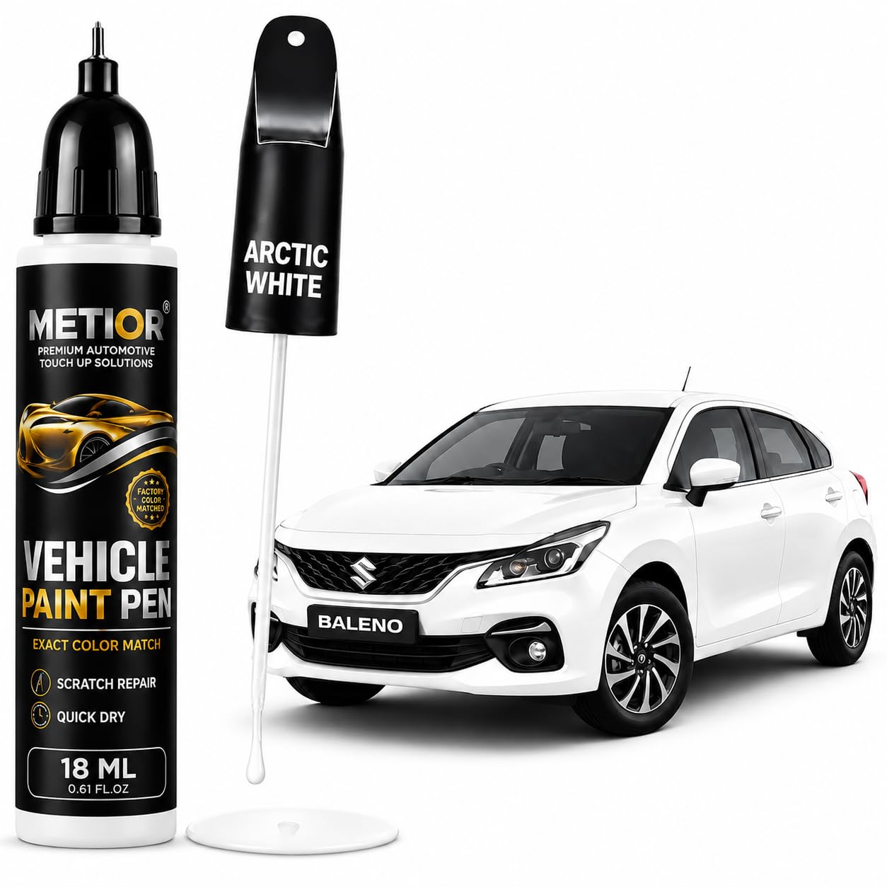 Maruti Suzuki Nexa Baleno Pearl Arctic White (ZHJ) Touch Up Paint Pen | OEM Factory Color Match | Car Scratch & Stone Chip Repair | Quick Dry High Gloss Finish | Bumper Scuff & Paint Chip Fix | DIY Automotive Touch Up | 18ml | Pearl Arctic White (ZHJ)-image-7