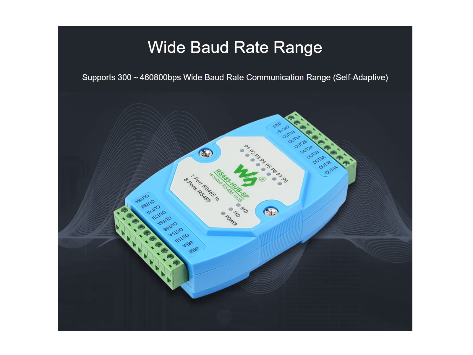 Waveshare Industrial-Grade Isolated 8-Ch RS485 Hub,Rail-Mount 8 Channel Repeater,Extends 8-ch RS485 Slave Ports Via 1-ch RS485 Master Port, with Isolation And Relay,300~460800bps Baudrate