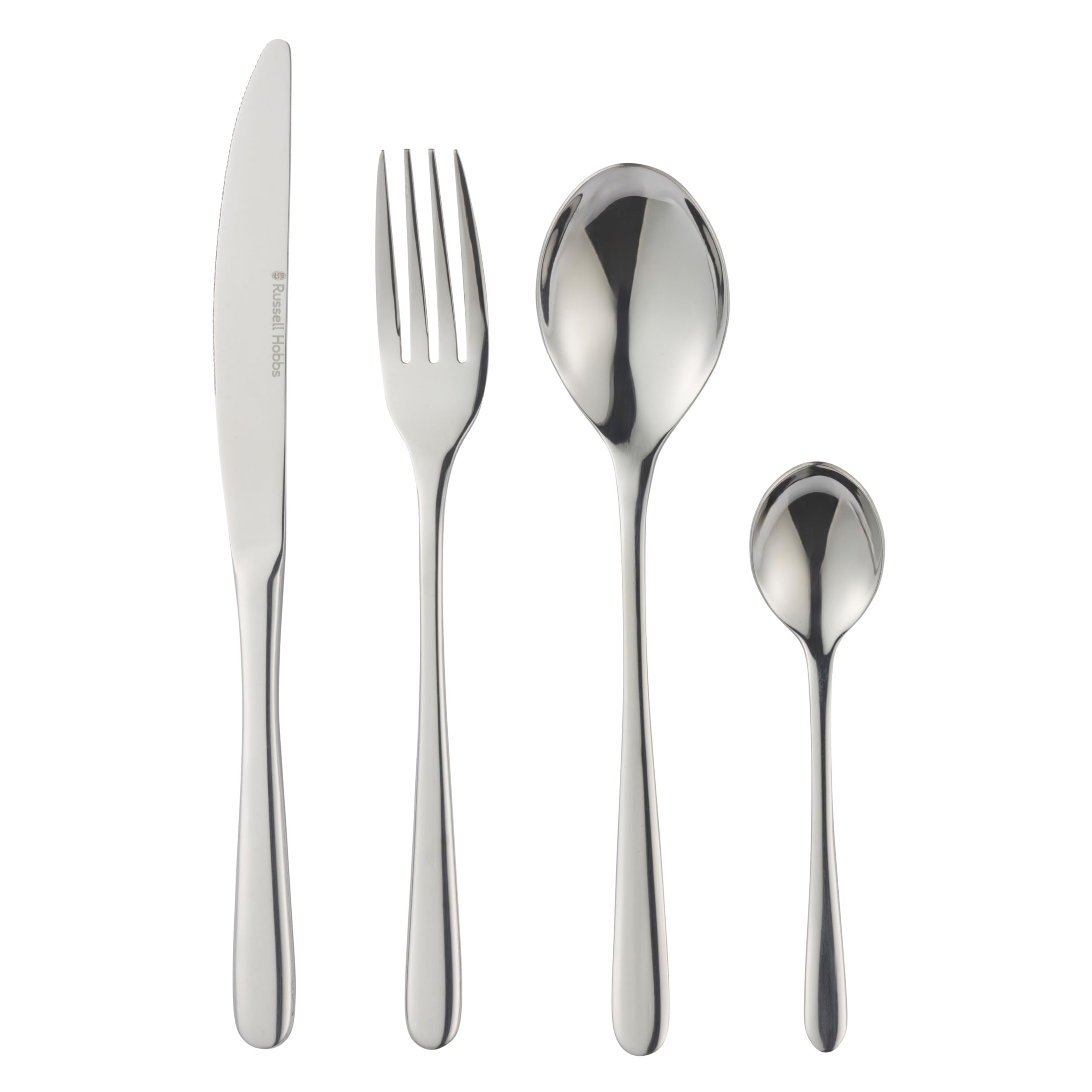 Russell Hobbs Capri 32 Piece Cutlery Set - 18/10 Stainless Steel, 8 Place Settings, Fork, Knife, Spoon, Teaspoon, Flatware, Tableware Silverware Set, Dishwasher Safe, Mirror Polished