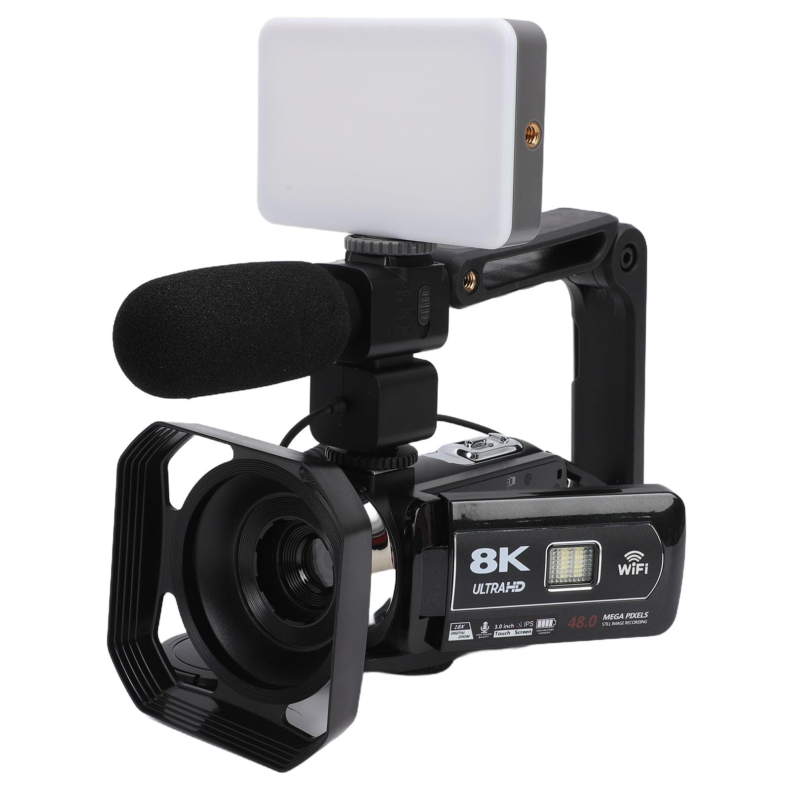 Tosuny Videocámara 8K con Foto de 64MP, Cámara de Video WiFi con Zoom Digital 18X con Pantalla Táctil de 3 Pulgadas, Micrófono Externo, Estabilización de 6 Ejes para Vlogging