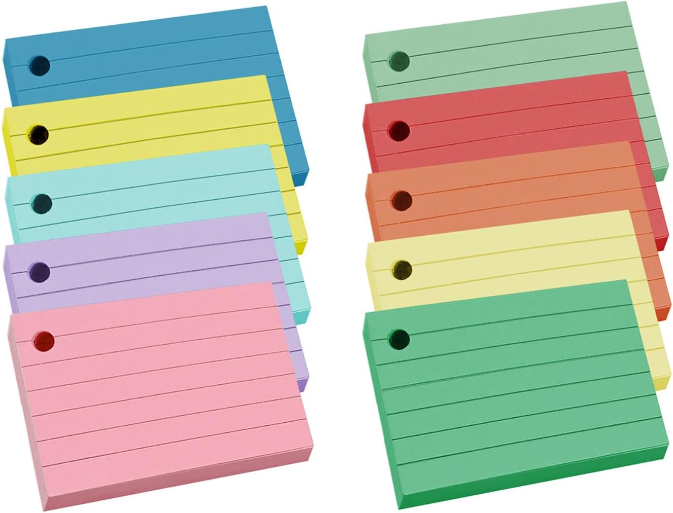 10 Colored Index Cards 2x3 Inches Flash Cards 1000pcs Lined Ruled Study Card for Learning, Studying Memory Office College Recipe Game Cards