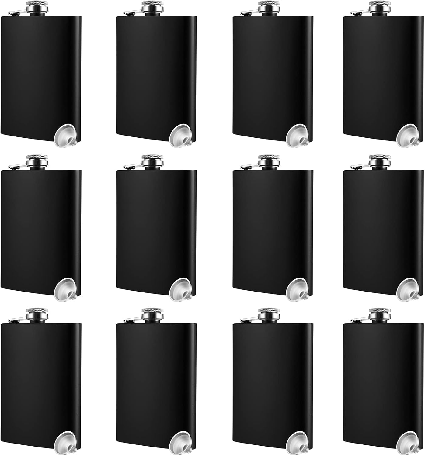  | Hip Flasks for Liquor for Men 8 oz 12 Bulk with Funnel Set Black Matte Metal Stainless Steel for Drinking Whiskey Alcohol Groomsmen Halloween Gift (Black Matte Cap): Flasks