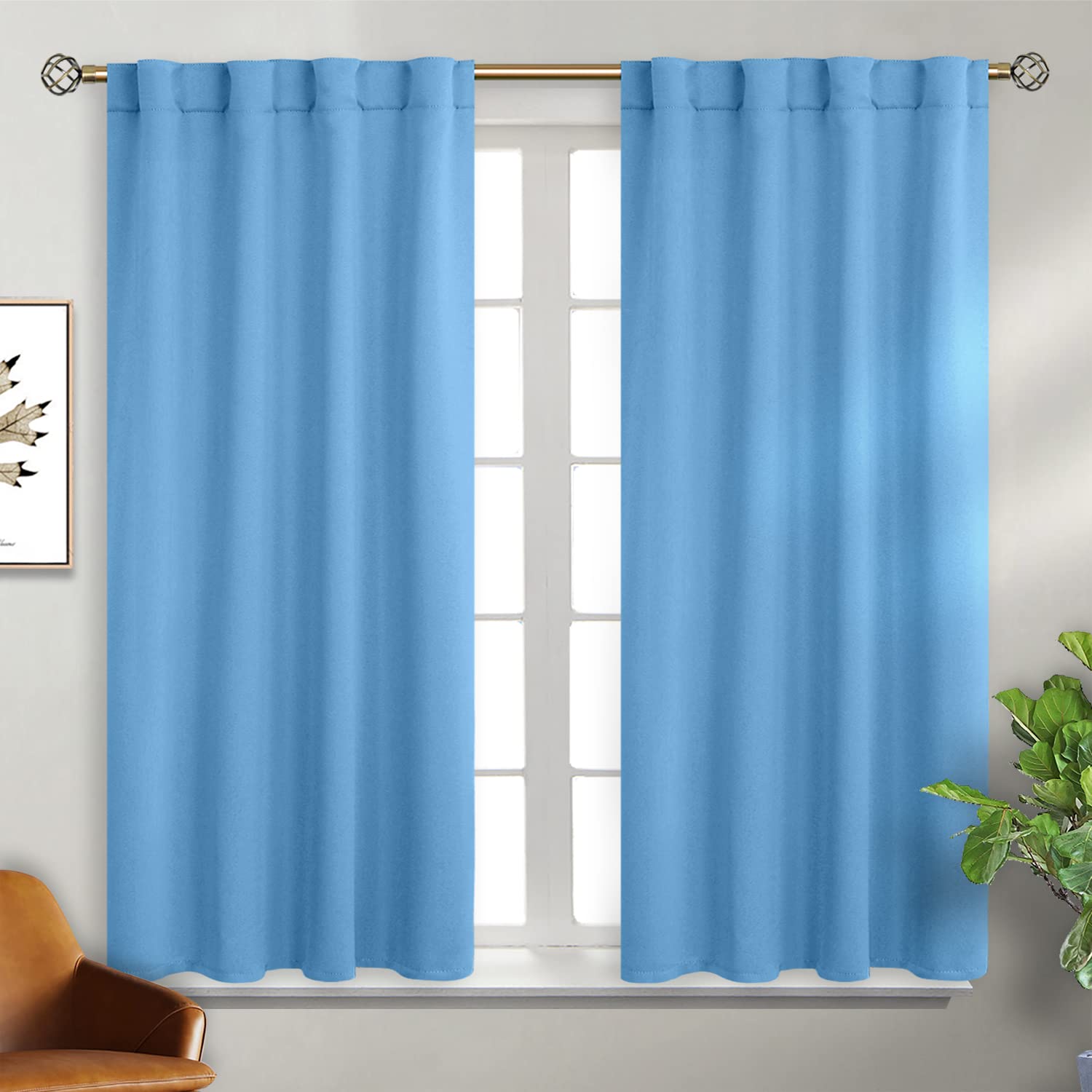 BGment Rod Pocket and Back Tab Curtains for Bedroom - Thermal Insulated Room Darkening Curtains for Living Room, 2 Window Curtain Panels (38 x 45 Inch, Sky Blue) — image 1