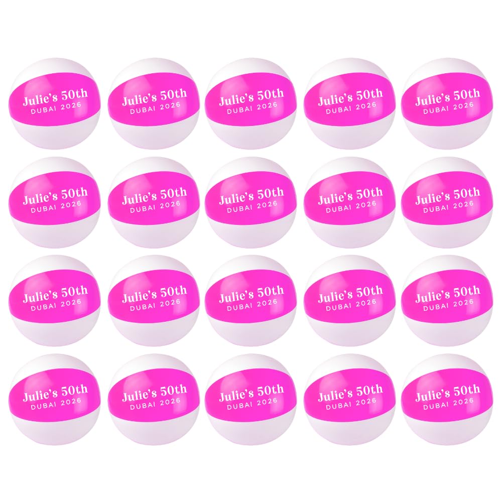 GiftsinaJiffy Personalised Inflatable Beach Balls, Custom Name Pool Party Balls 22cm, Summer Party Favours for Kids & Adults, Hen Party, Birthday, Holiday & Bulk Beach Accessories (Pink)