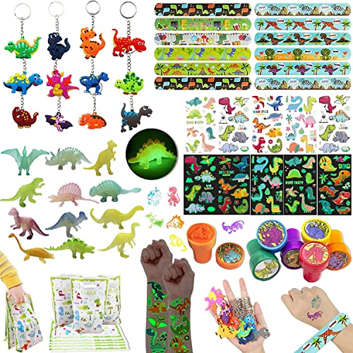72 Stück Dinosaurier Party Mitbringsel Set, Kindergeburtstag Dino Party Deko, Dinosaurier Siegel Schlüsselanhänger Armband Aufkleber Mini Modell für Kinder Junge Kindergeburtstag Gastgeschenke Cover