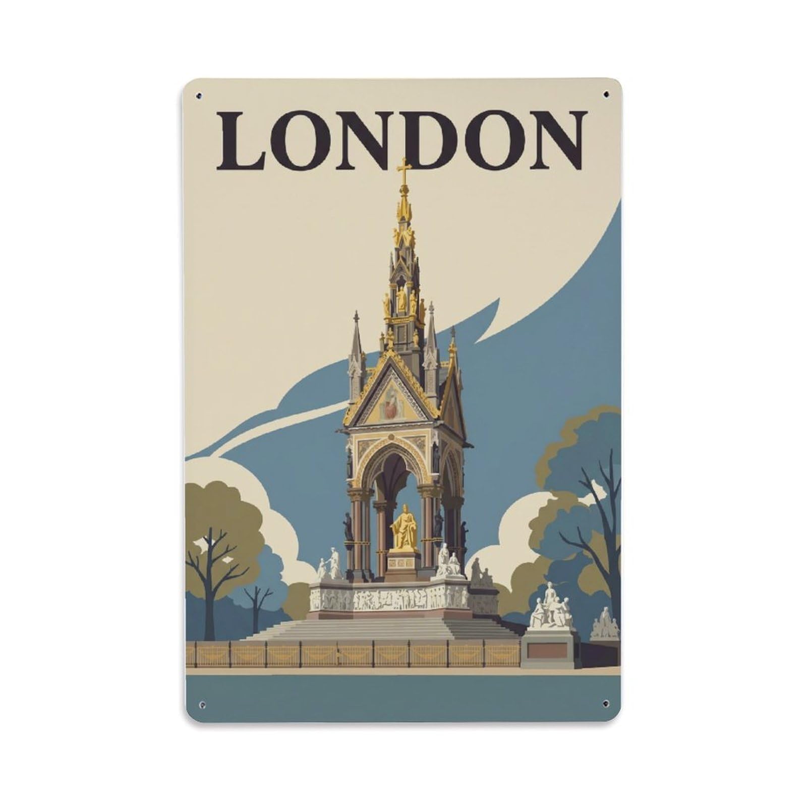 Vintage Travel London Albert Memorial Gothic Monument Clean England Metal Tin Sign Plaque Wall Decor for Cafe, Club Bar, Office, Home Garden Metal Poster 8x12Inch