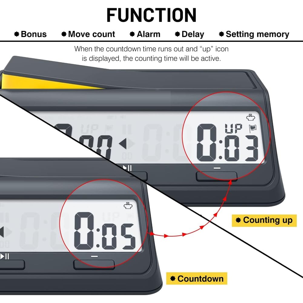 Reloj de Ajedrez Digital con Temporizador para Juegos de Mesa y Ajedrez, con Cuenta Atrás y Retardo, y Alarma.