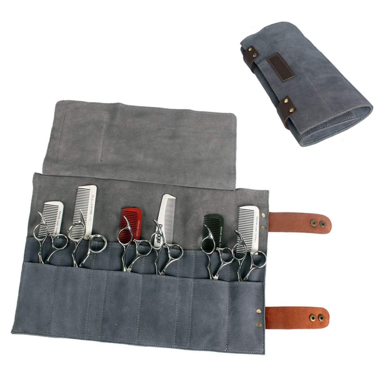 SOESFOUFU 12-Slot Hair Stylist Bag Barber Kit for Scissors Comb Leather Pouch for Professional Hair Cutting Tools Styling Tools Bag