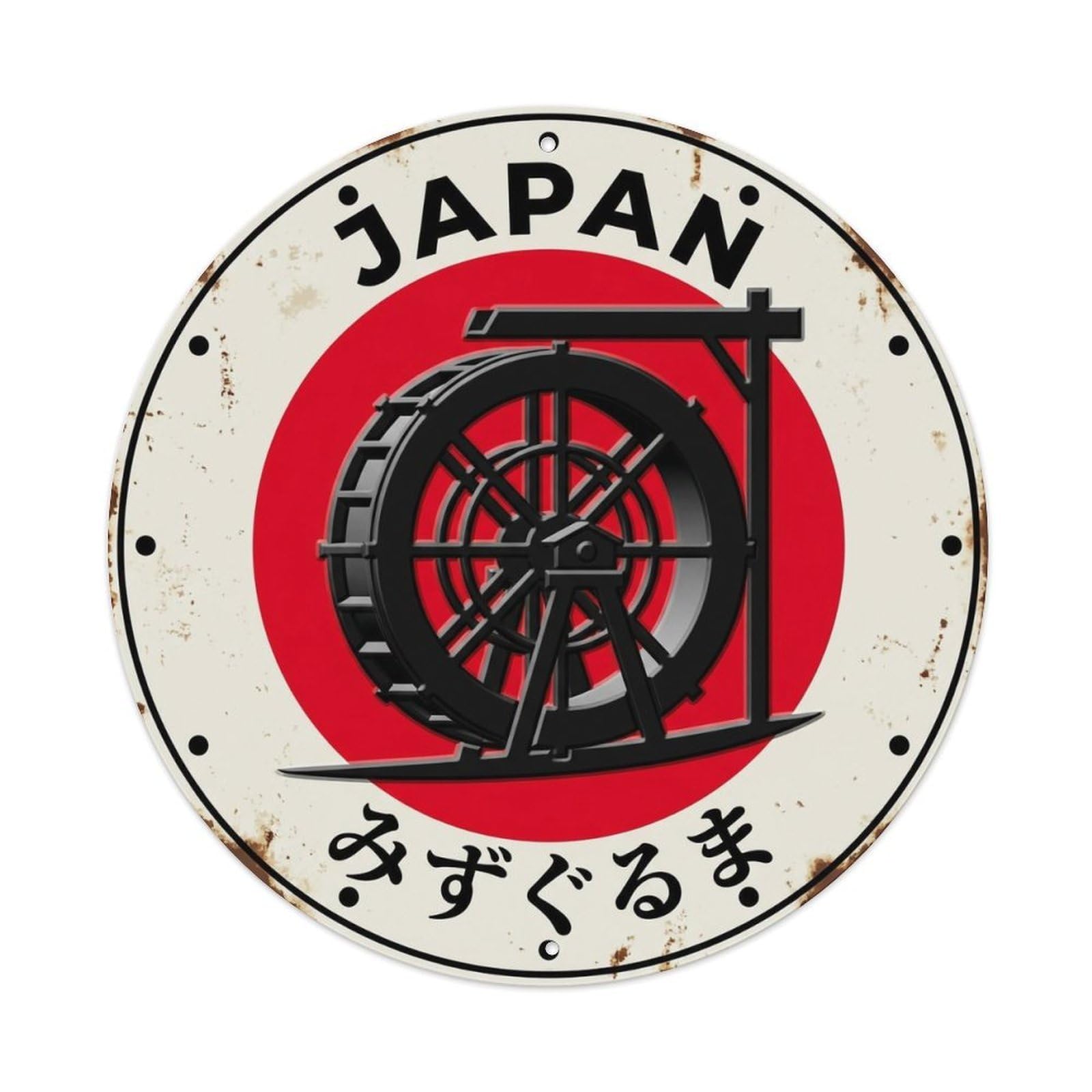 Watermill Japan Traditional Grinding Structure Vintage Metal Tin Sign