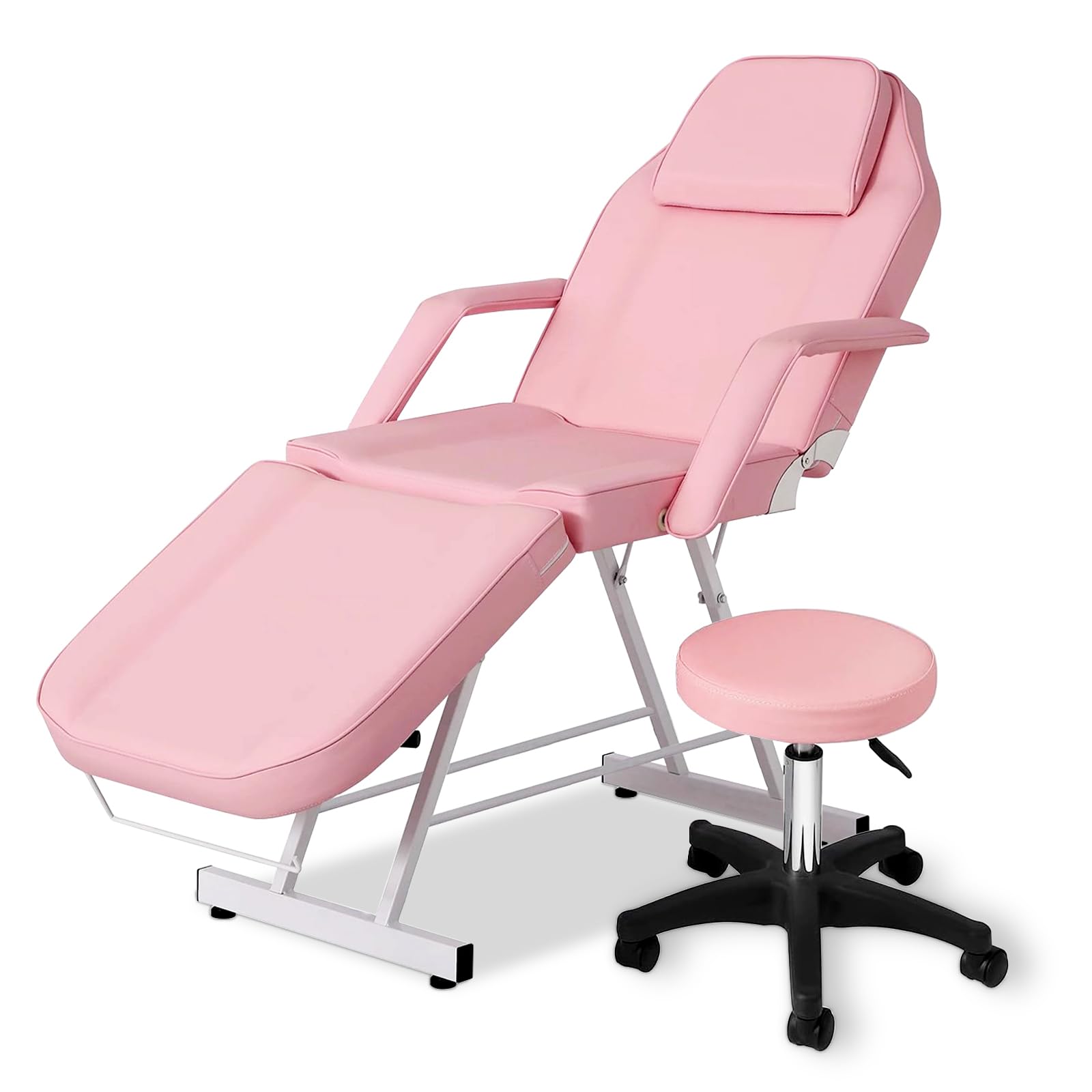 Massage Table Tattoo Chair with Spa Stool, Adjustable Facial Bed Spa Bed with Hydraulic Stool, Professional Esthetician Bed for Salon Spa Beauty Treatment, Max Weight Capacity 500 lbs (Pink)