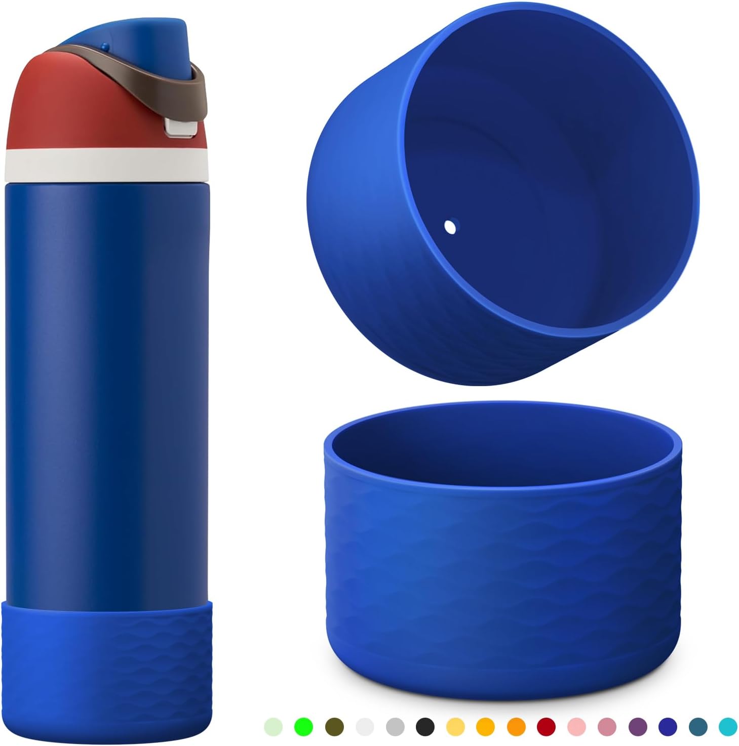 yoelike 2 PCS Wave Silicone Water Bottle Boot for Owala, Anti-Slip Protective Sleeve for FreeSip/Twist/Flip, Watter Bottle Accessories, Bottom Bumper Cover, Dishwasher Safe, BPA Free