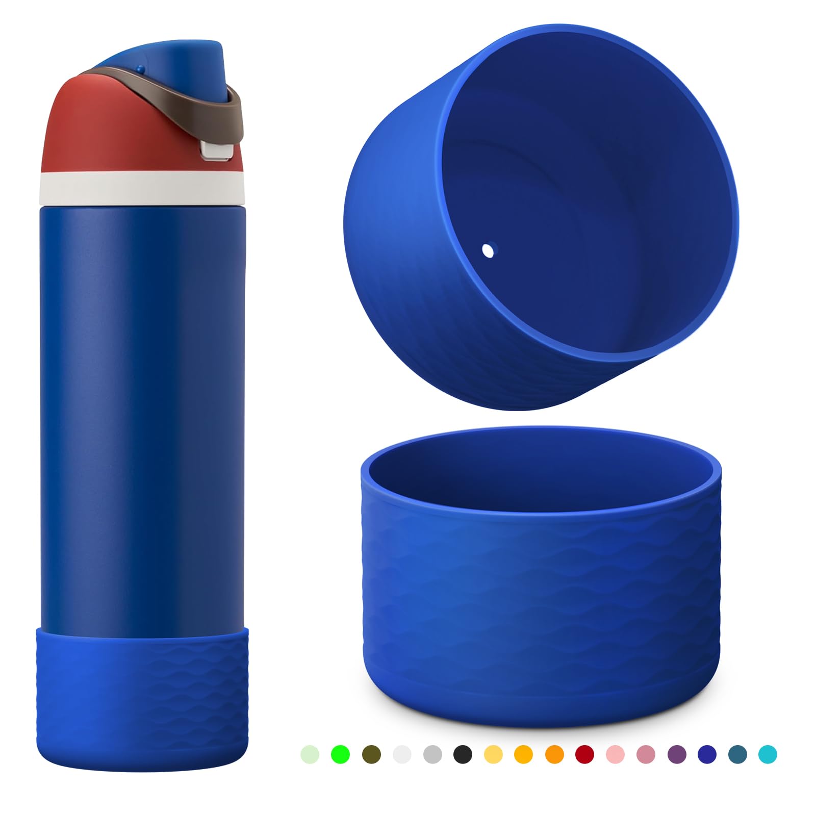 yoelike 2 PCS Wave Silicone Water Bottle Boot for Owala, Anti-Slip Protective Sleeve for FreeSip/Twist/Flip, Watter Bottle Accessories, Bottom Bumper