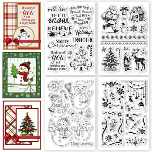 CHGCRAFT 4 Sheet 4 Style Christmas Elements Clear Stamps Snowman Transparent Stamps Christmas Text Silicone Clear Stamp Seals for Carding Making DIY Scrapbooking Photo Album Decoration 4.3x6.3 inch