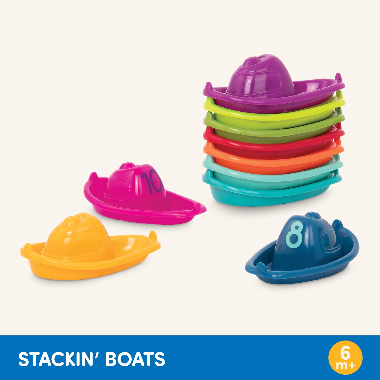 Battat - Barche impilate - Giocattolo da bagno numerato e impilabile - Barchette galleggianti per il bagno, la piscina e la spiaggia - Giocattolo educativo - 6 mesi +
