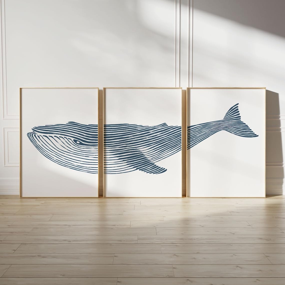 NATVVA Set of 3 Humpback Whale Wall Art Picture Poster Blue Coastal Whales Canvas Prints Painting Nautical Home Beach Decor No Frame