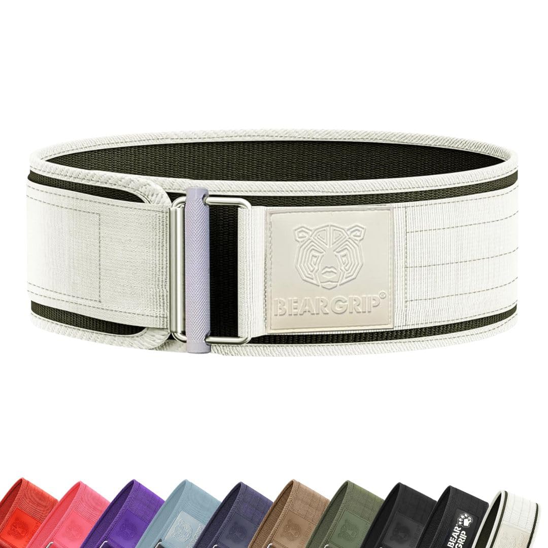 BEAR GRIP - Self-Locking Weight Lifting Belt, Premium Weightlifting Belt for Crossfit, Power Lifting, Bodybuilding, Lifting Belt for Men and Women, Workout Belt for Liftin (White, M) — image 1