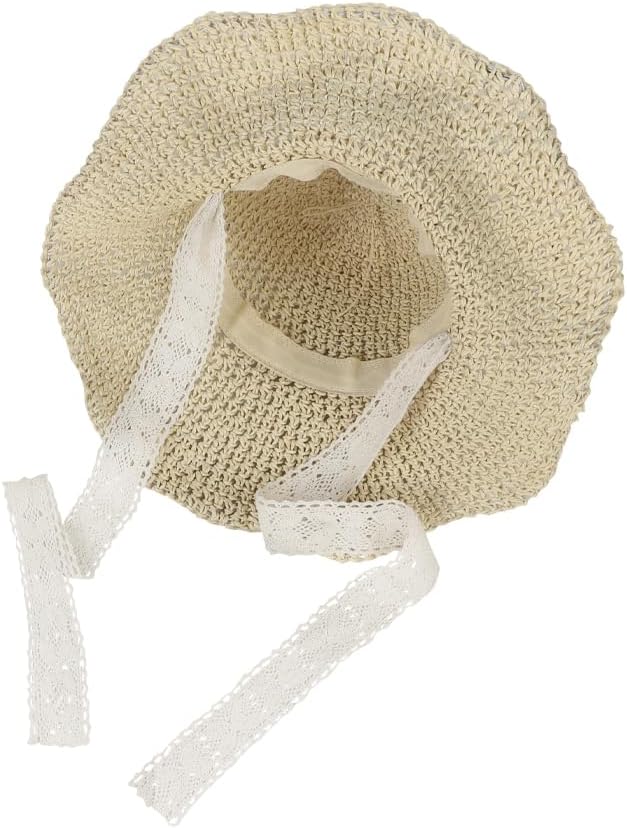 Lady Straw Beach Hat Floppy Wide Brim Portable Sun Hat UV Protection Summer Travel Sunhat with Lace Band - Image 4