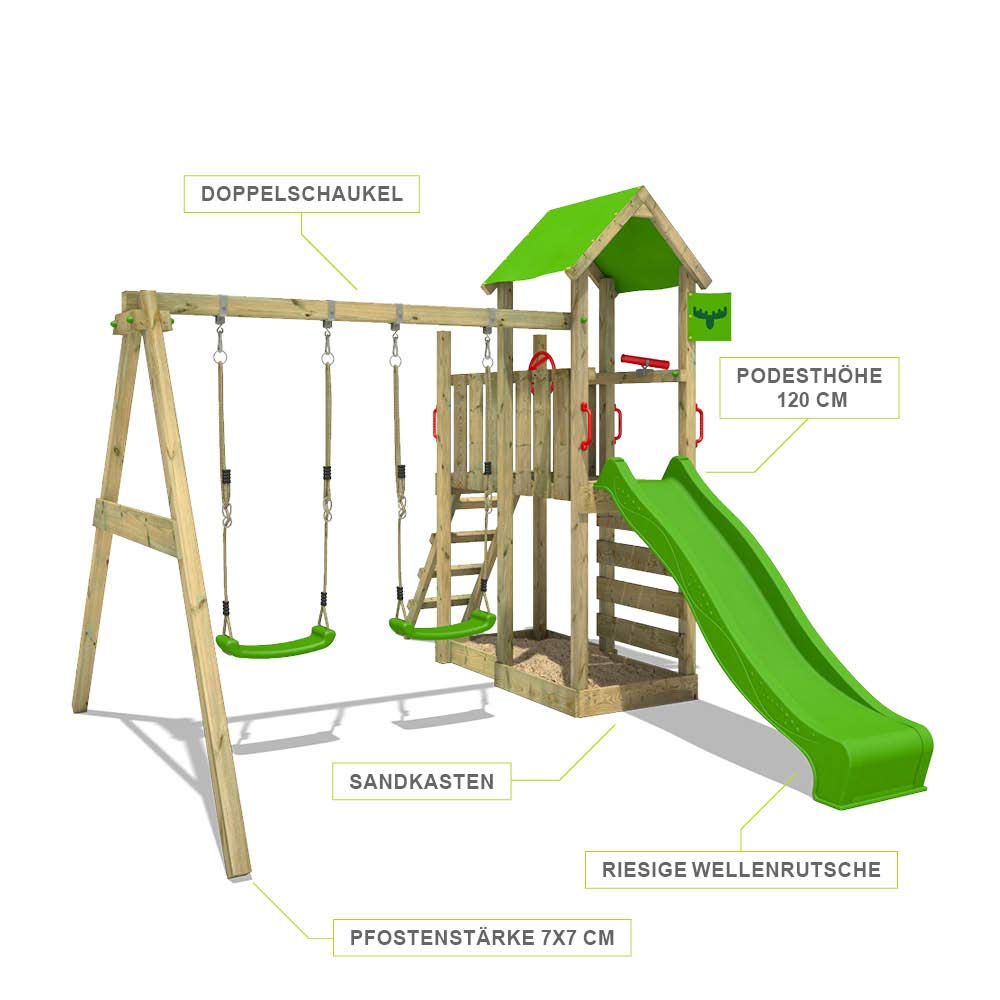Buy FATMOOSE Wooden climbing frame MagicMango with swing set and apple