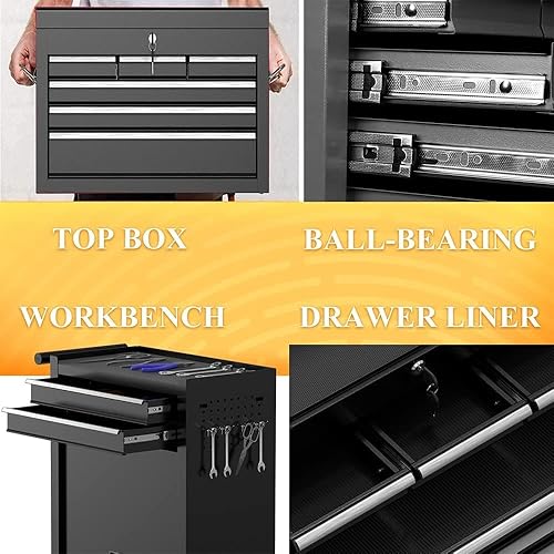 Miniatura 4 de Caja de herramientas con ruedas de 8 cajones con cajones, caja de herramientas de alta capacidad sobre ruedas, cajones con cerradura, caja de