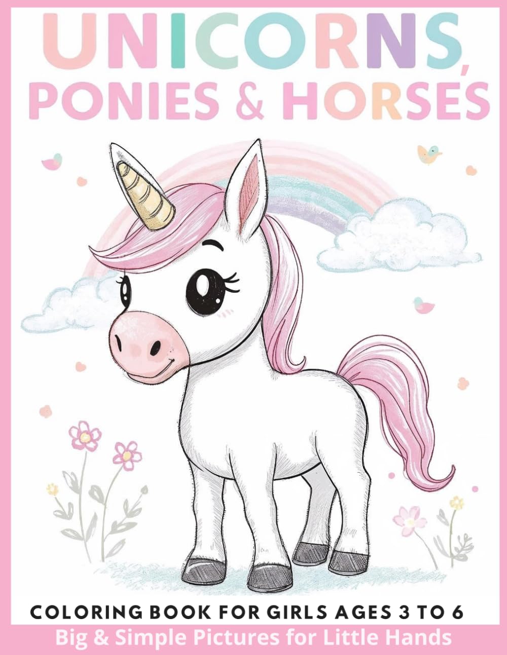Unicorns, Ponies & Horses: Coloring Book for Girls Ages 3–6