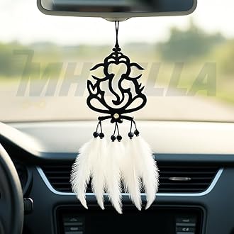 Acrylic Car Hanging Accessories Interior - Elegant Dream Catcher for Car - Charm for Auto Decor - Stylish Handmade Ornament for Rear View Mirror Decoration - Ganesh White
