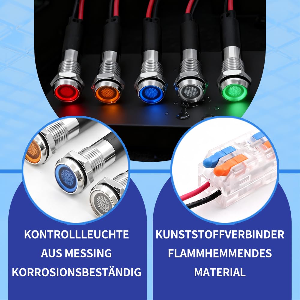 FILN 5pièces 8MM (5/16") 12V Voyant Lumineux Mini Métal