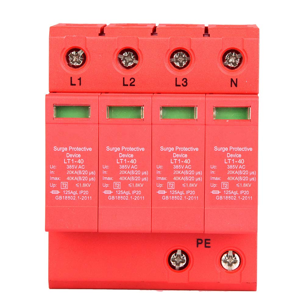 Überspannungsschutzgerät, Hausableitergerät, 4P 40kA (8/20µs), 385V, Typ 2Hausableiter, Niederspannungs-Ableitergerät für Hutschiene, Überspannungsschutz für Haus & Elektroverteilung