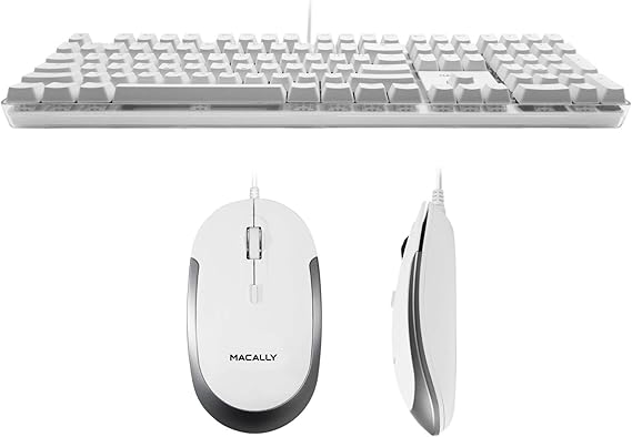 Macally Backlit Keyboard for Mac and a Silent Wired Mouse, Fresh White Duo for Your Desktop