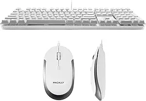 Macally Backlit Keyboard for Mac and a Silent Wired Mouse, Fresh White Duo for Your Desktop