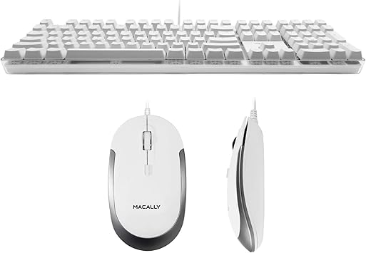 Macally Backlit Keyboard for Mac and a Silent Wired Mouse, Fresh White Duo for Your Desktop