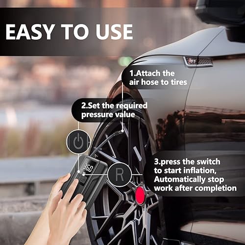 Miniatura 7 de Mulukiss Inflador de neumáticos, compresor de aire portátil para automóvil, bomba de bicicleta eléctrica con batería recargable de 5000 mAh, bomba