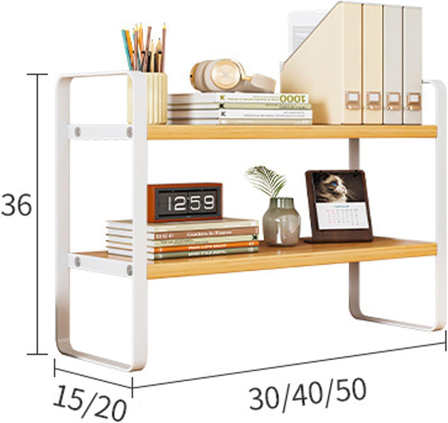 オープンカウンタートップディスプレイストレージラック付きデスクトップオーガナイザー 寮/オフィス/ホームデスクシェルフ/ハッチオーガ