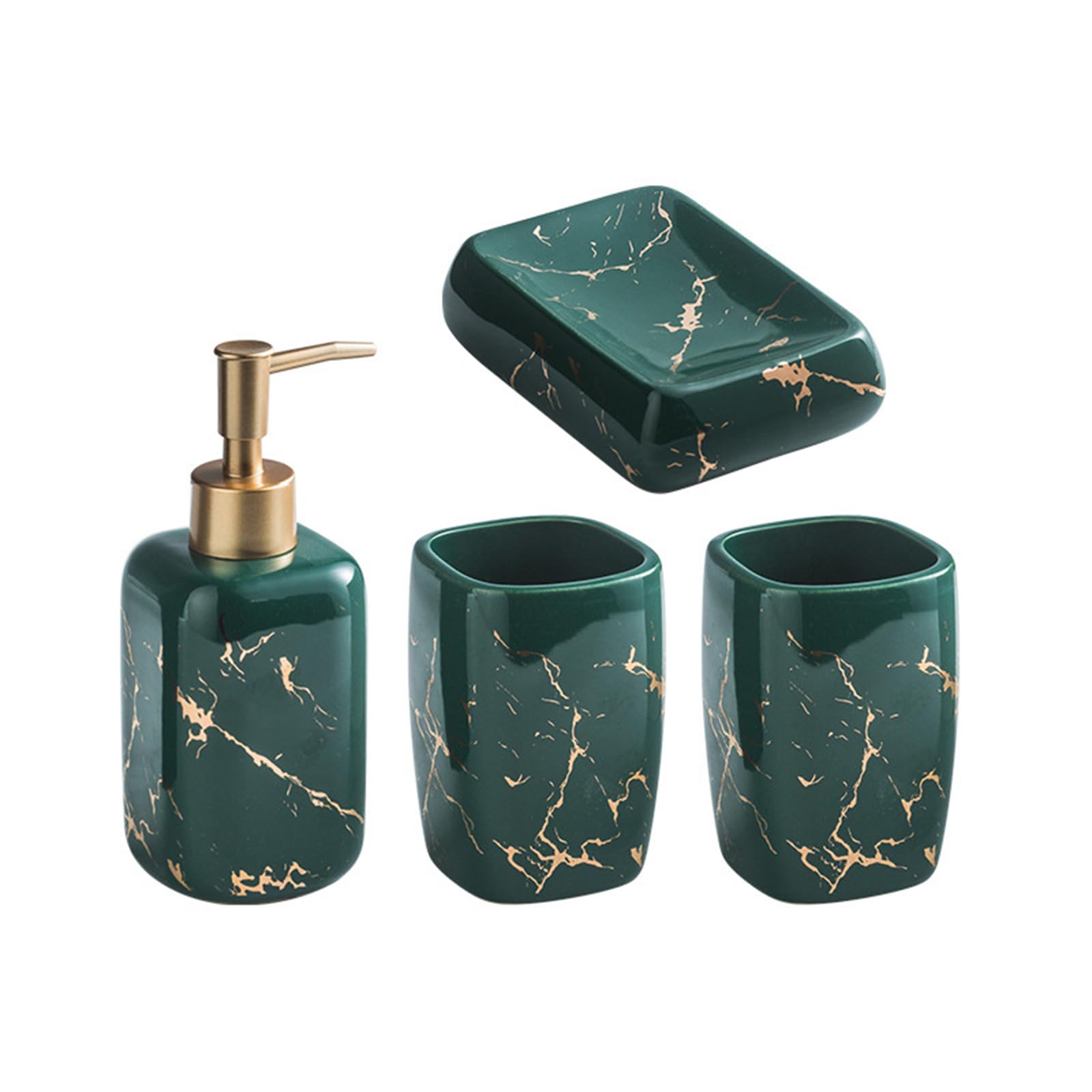 Juego Taza Cepillo Dientes dispensador jabón, Accesorios baño de 5 Piezas, cerámica Blanca, Soporte para Cepillo Dientes, Taza Cepillo Dientes, jabonera,Green 4