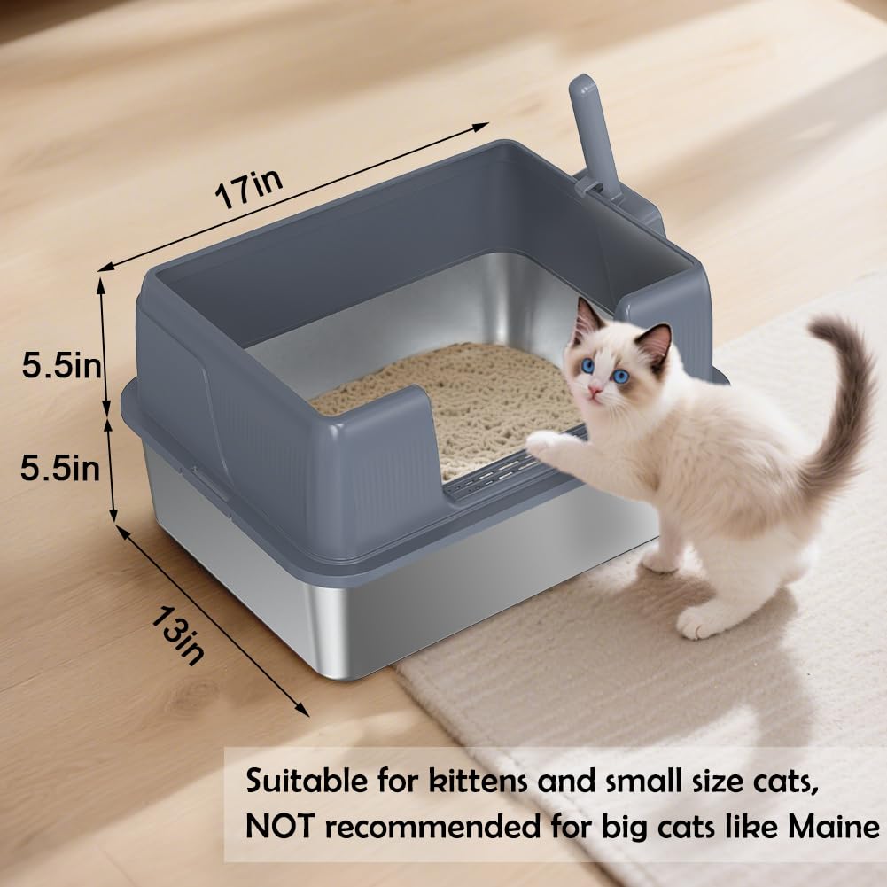 Stainless Steel Litter Box with Lid, High Side Metal Kitty Litter Box, No Stick, No Smell, Easy to Clean - image 2