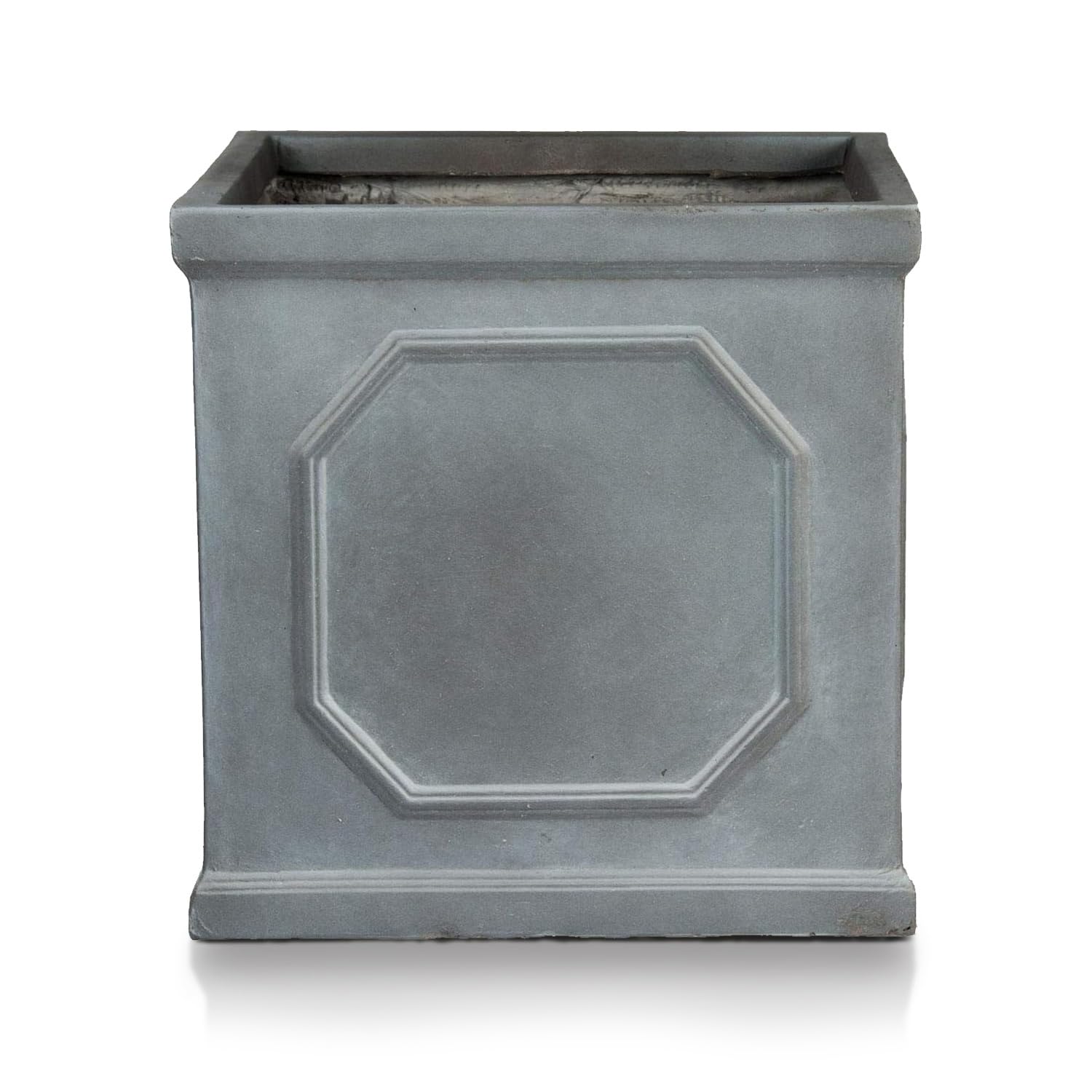 IDEALIST 22cm Chelsea Box Planter | Faux Lead Square Plant Pot | Leaden Grey Reinforced Stone Garden Planter with Drainage Holes L22 W22 H22 cm, 6 litres