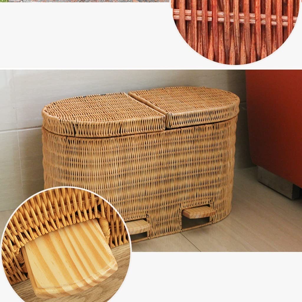Bathroom Waste Basket Ladder with Lid 2 Trash Cans, Plant Rattan Weaving, Rectangular Living Room Trash Can, Kitchen Compost Bin, Bathroom Wastebasket Kitchen Garbage Can (Color : A) (A)