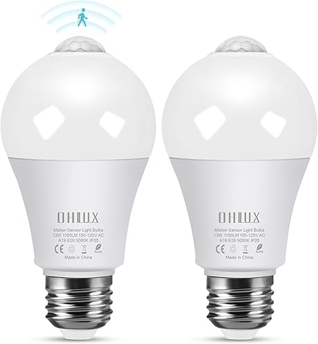 OHLUX Bombillas con sensor de movimiento para exteriores, 13 W (equivalente a 100 W), bombilla LED de seguridad activada por movimiento del