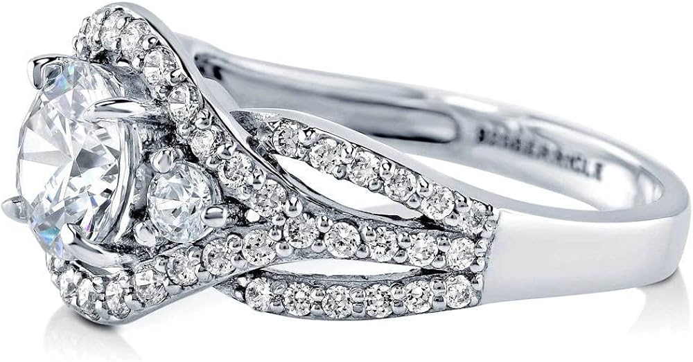 BERRICLE Sterling Silver 3-Stone Wedding Engagement Rings Round Cubic Zirconia CZ Anniversary Ring for Women, Rhodium Plated Size 4-10 | 