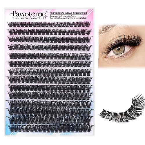 Image of Pawotence Lash Clusters 280pcs Individual Lashes Cluster Eyelash Extensions 50D 9-16mm Mix Eyelash Clusters Lash Extension for Self Application at Home (50D, 0.07D, 9-16mm)