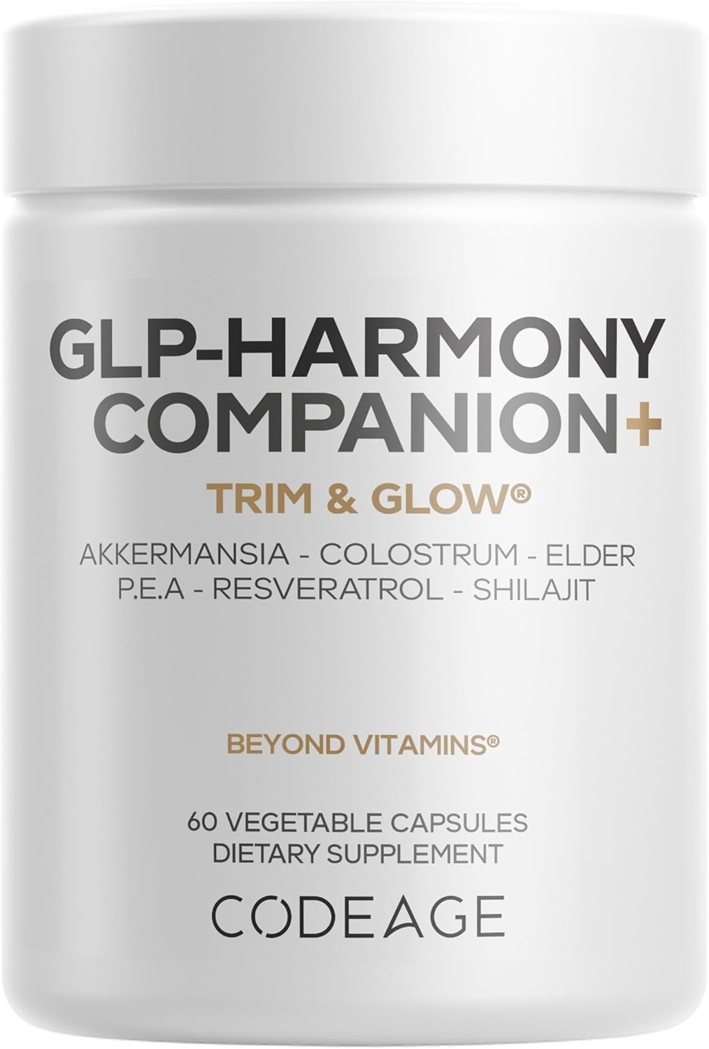 Codeage GLP-Harmony Companion+ Supplement - GLP-1 Agonist Support - Lion's Mane, Pea, Colostrum, Shilajit, Akkermansia, Elder, Citrus Bioflavonoids, Broccoli, Resveratrol - Non-GMO - 60 Capsules