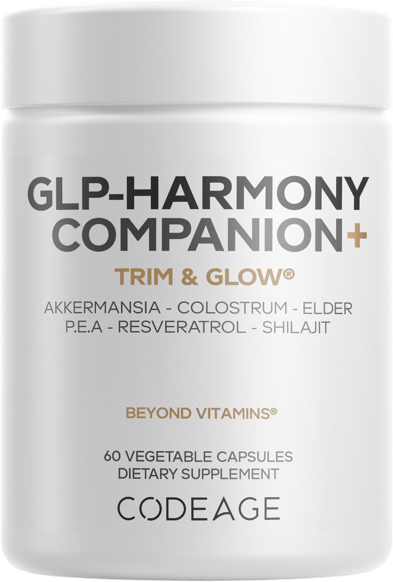 Codeage GLP-Harmony Companion+ Supplement - GLP-1 Agonist Support - Lion's Mane, Pea, Colostrum, Shilajit, Akkermansia, Elder, Citrus Bioflavonoids, Broccoli, Resveratrol - Non-GMO - 60 Capsules